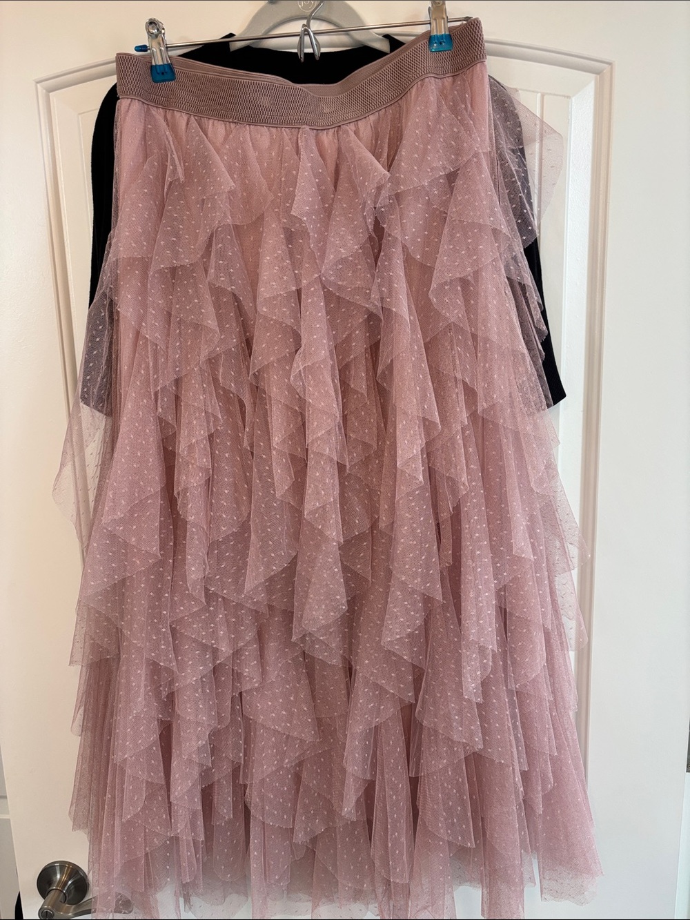 Layered Ruffle Tulle Midi Skirt - Dusty Rose